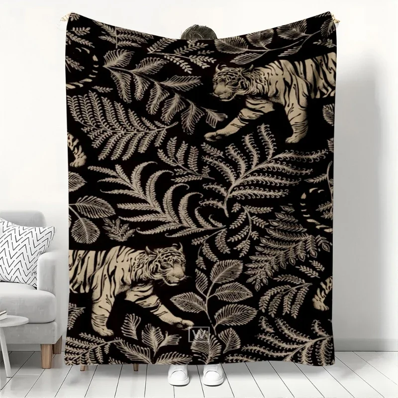 

Фланелевое покрывало с принтом черного гепарда и листьев — стильное одеяло с животным узором для женщин, дивана или кровати