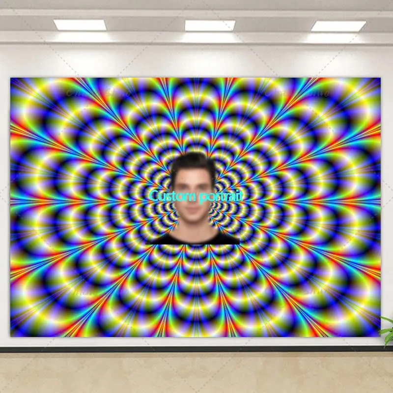 Aangepaste Portret Vortex Spiraal Hypnose Cmyk Achtergrond 3d Vertigo Fotografie Achtergrond Optische Illusie Foto Banner Rekwisieten