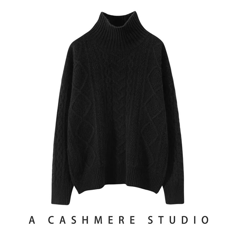 2023 Hot Sale Autumn Winter New 100% Pure Cashmere Sweater Turtleneck Women\'s Thicken Warm Female Loose Large Size Knit Jumper