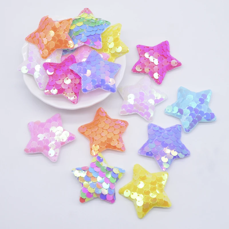 32Pcs 38mm Glitter Seaquins Star Padded Appliques for DIY Clothes Hat Shoes Sewing Patches Headwear Hair Clips Bow Decor