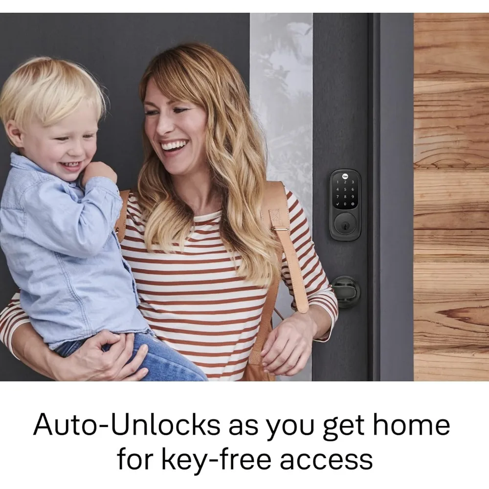 Assure Lock, Smart Lock in pelle scamosciata nera con tastiera touchscreen digitale connesso Wi-Fi per porta anteriore o posteriore con chiave di backup, YR