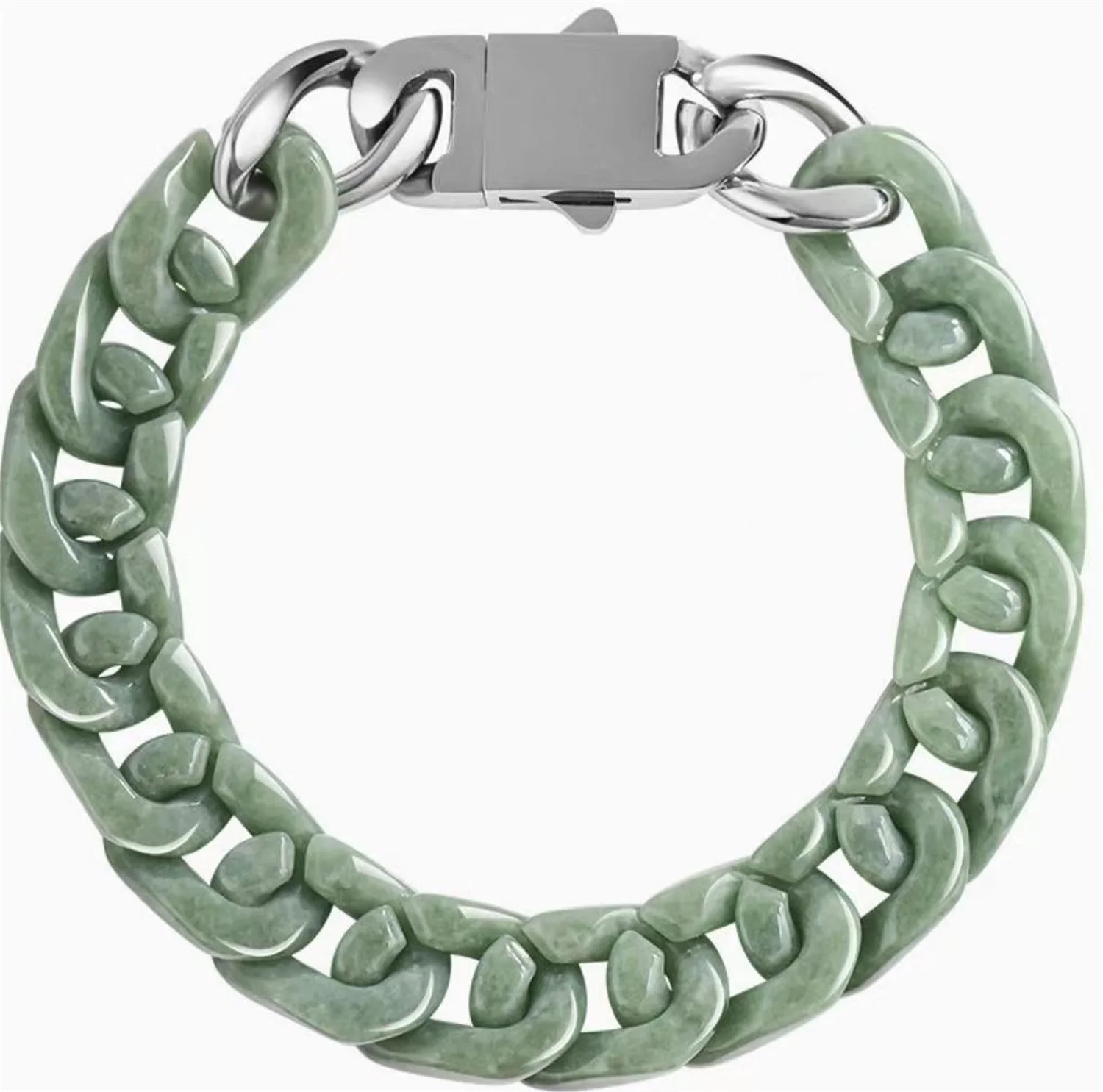 Interlocking Natural Grade A Blue Water Jadeite Bracelet Hollow Carved Vintage Style Linked Gemstone Bangle Women Charm