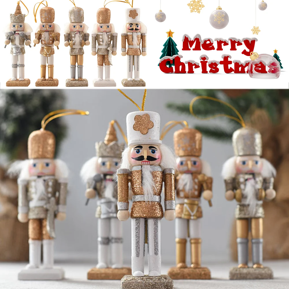 5 pcs Wooden Christmas Nutcracker Figures Ornaments Christmas Nutcracker Ornaments for Table Desktop Fireplace Christmas Tree