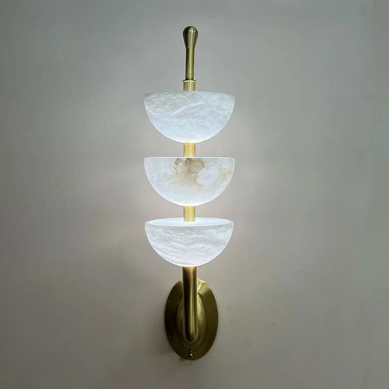 

French all-copper marble bedroom living room luxury wall lamp high-end hotel clubhouse decoration bedside front desk door design