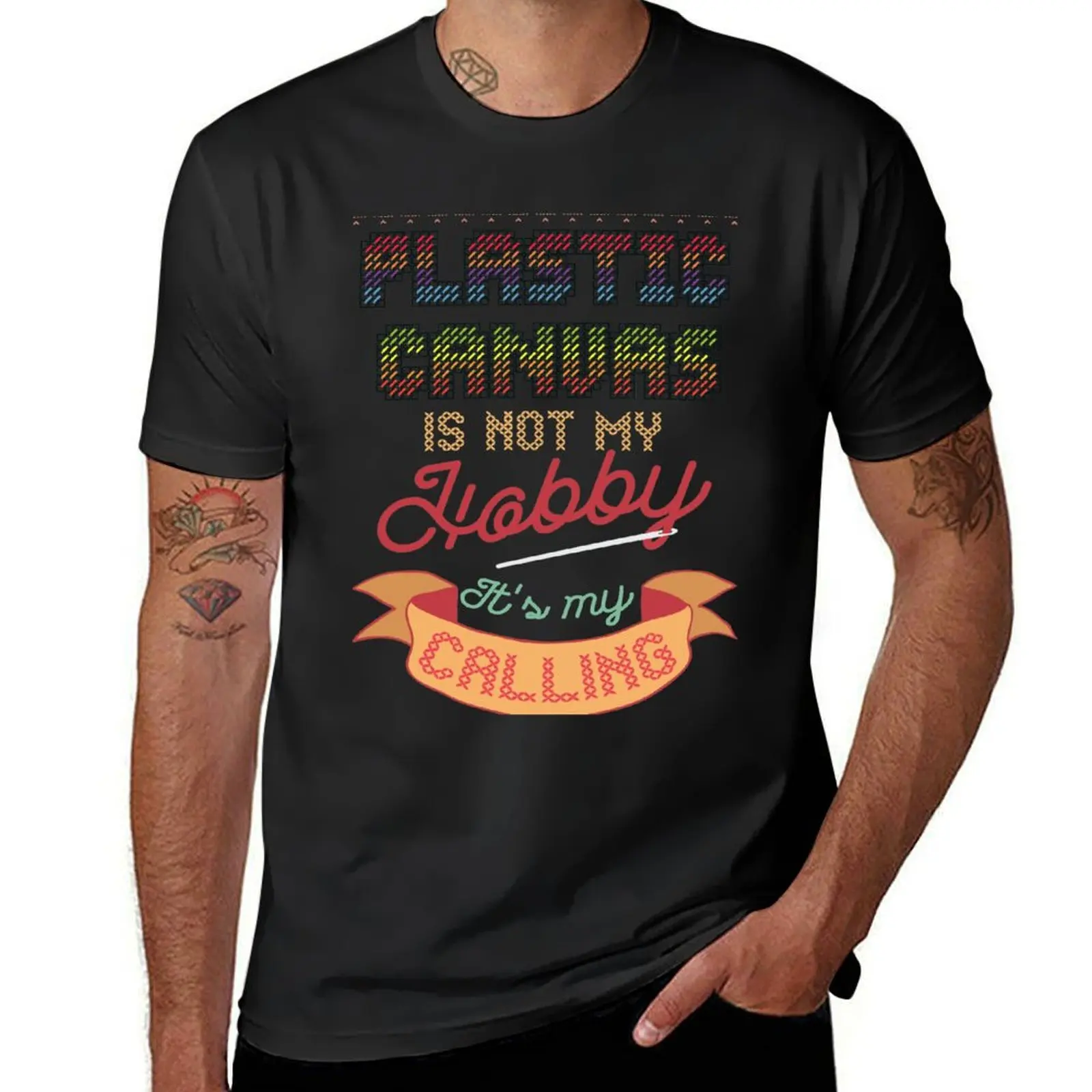 Plastic Canvas Is Not My Hobby It’s My Calling Needlepoint Design T-Shirt vintage clothes workout shirts for men