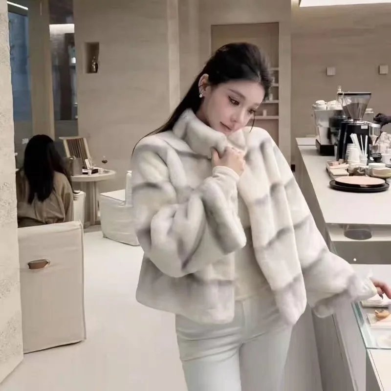 معطف نسائي جديد من فروي ميلارد ملمس المنك معطف من المينك الذهبي المقلد نمط ركاب متطور وناضج معطف فرو مقلد #4