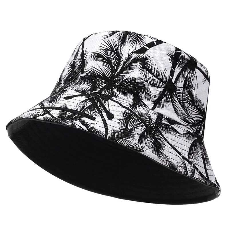 Unisex Tropical Coconut Tree Print Personality Bucket Hats Fishermen Caps Outdoor Casual Cap Sunscreen Hat