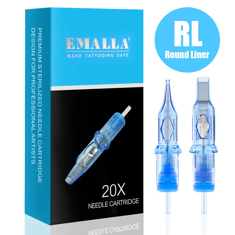 20pcs EMALLA Eliot Tattoo Cartridge Needles RL Round Liner Disposable Sterilize Tattoo Needles for Cartridge Machine Supply