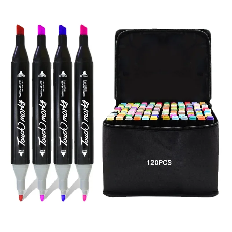 

36/80 Colored Double Headed Oily Marker Pen Set Children Comic Sketch Black Square Stick Watercolor Pen Art School Supplies Gift