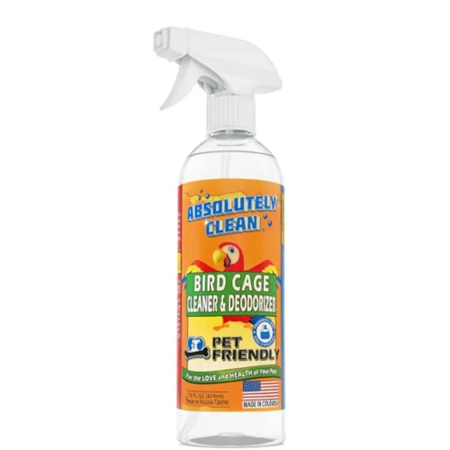 

Absolutely Clean Amazing Bird Cage Cleaner and Deodorizer - Just Spray/Wipe - Safely and Easily Removes Bird Messes Quickly and