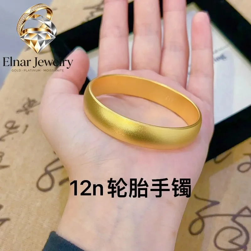 

Elnar Jewelry Luxury 24K 9999 Pure Gold real gold Women's 12MM Plain Hook Ring Tire Bracelet Frosted Wide Face Bracelet