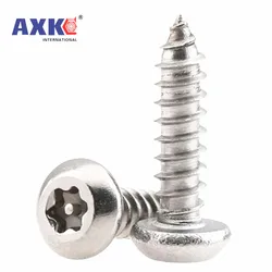 10pcs M2.9 M3.5 M3.9 M4.2 M4.8 304 A2-70 Stainless Steel Six Lobe Torx Pan Round Head with Pin Security Self-tapping Wood Screw