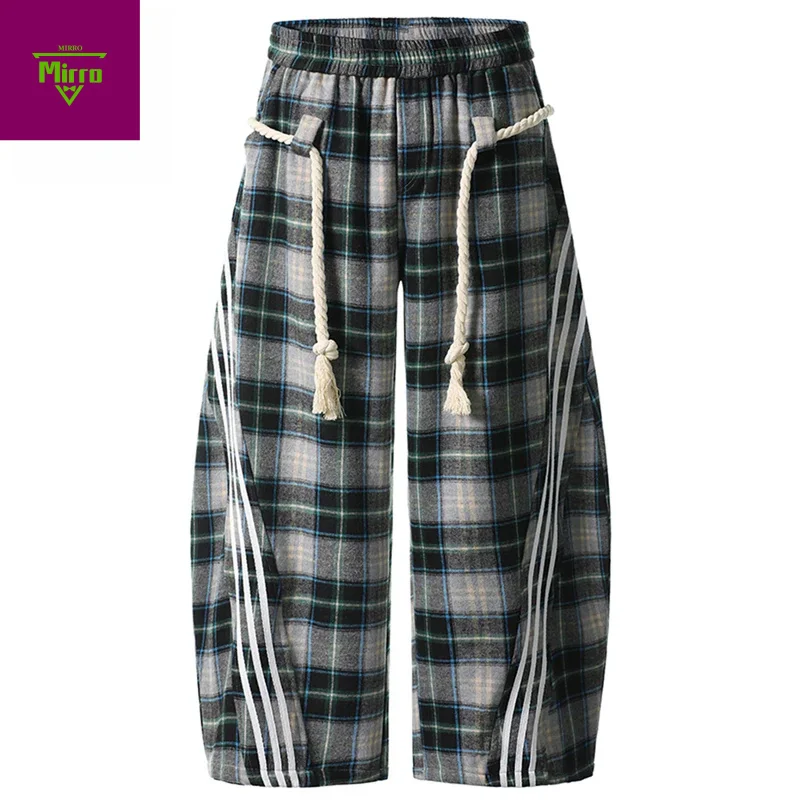 

【Mirrordust】Plaid Baggy Pants Loose Wide Leg hiphop Street Trousers Men Streetwear Casual Loose Pants