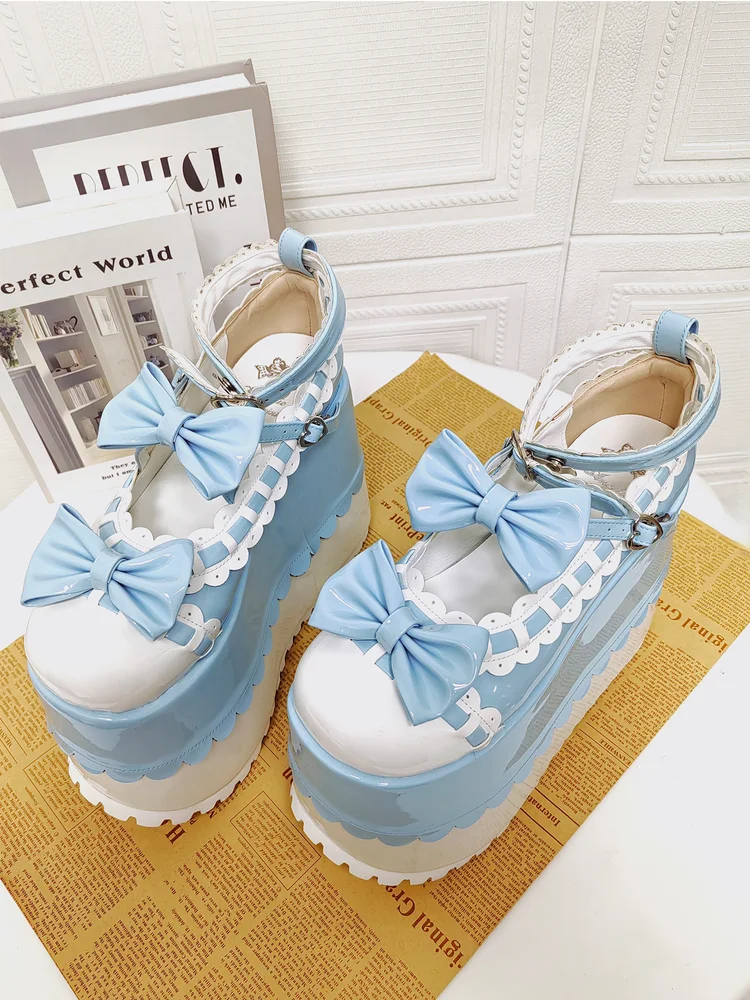 2026 Lolita Princess Women's Shoes Lace Bow Dress Shoes Sponge Cake Thick Bottom Single Shoe Ultra High Heel 15cm Single Shoe