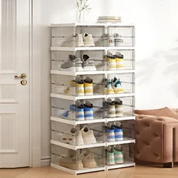 Transparent Shoes Box 6 Layers Shoe Display Case Thickened Foldable Sneaker Shoe Organizers Dustproof High-top Shoe Rack Shelf