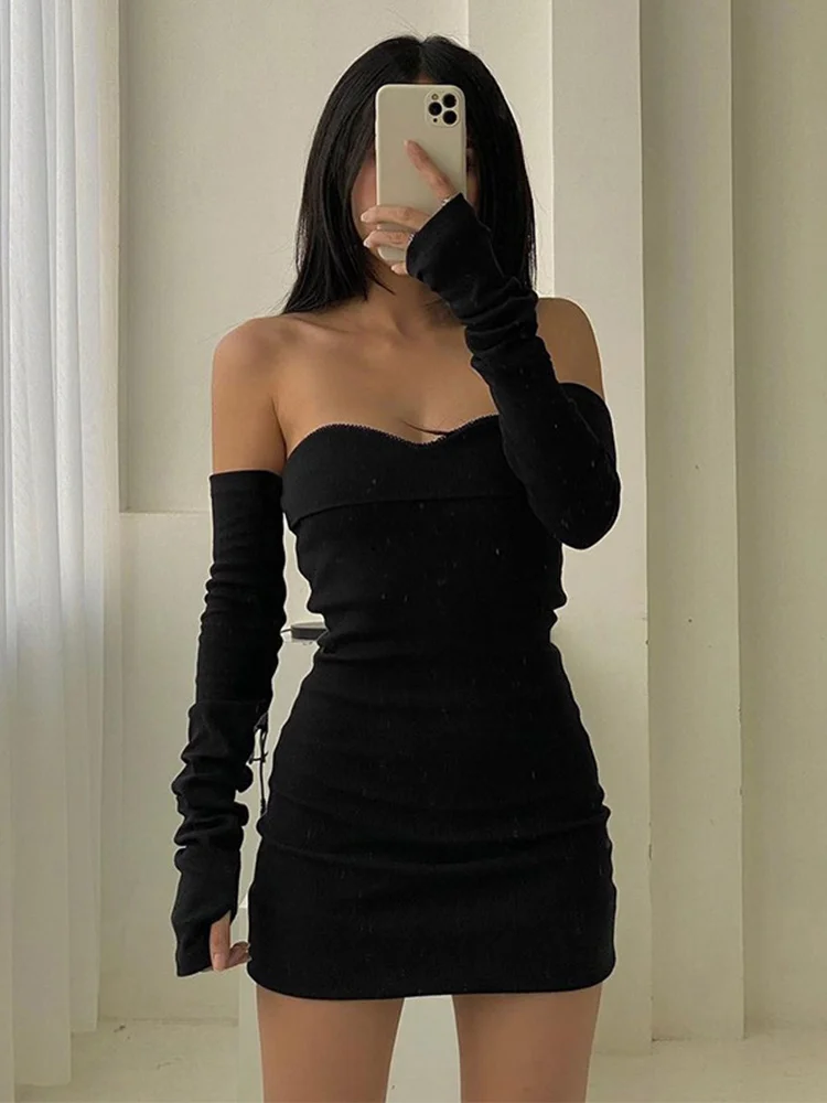 

Fashion Off Shoulder Sexy Autumn Dress Female Long Sleeve Bodycon Solid Basic Casual Black Dresses Slash Neck Clothes