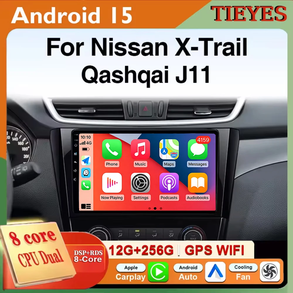 

For Nissan Qashqai J11 X-Trail T32 2014 - 2020 Android 15 Carplay Auto Screen Car Radio Multimedia Player Autoradio Stereo 2din