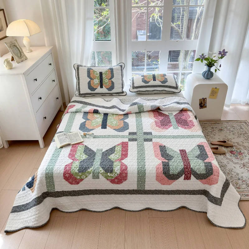 Handmade Patchwork Cotton Bedspread Set King Queen 3PCS, Original Design Quilt – Premium Soft Home Textile for Bedroom Decor