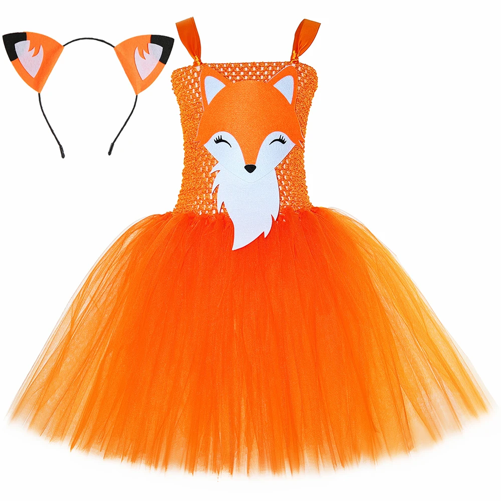 

Orange Fox Costume Tutu Dress for Girls Forest Theme Halloween Party Dress Up Toddler Cartoon Animal Tulle Princess Dress