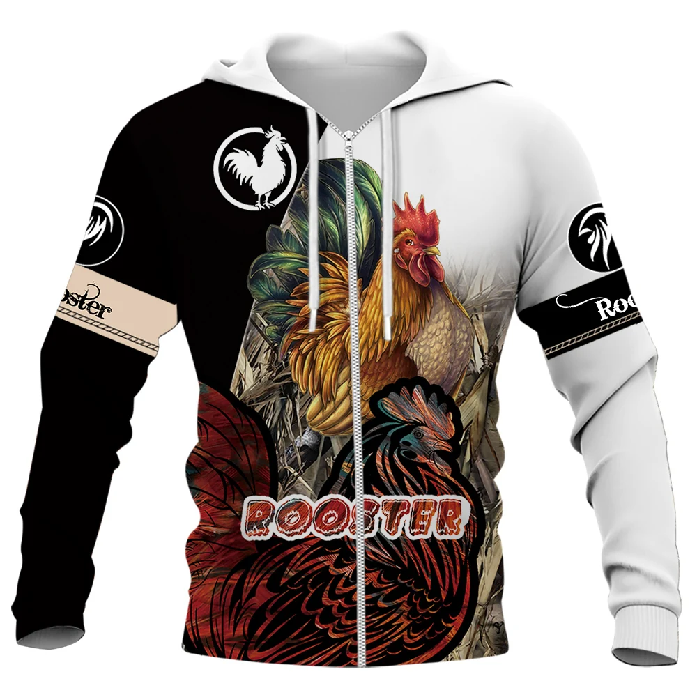 HX Cartoon Rooster Zip Hoodies 3D Graphic Animals Chick Splicing Hoodie Fashion Man Sportswear Harajuku Tops Brithday Gifts