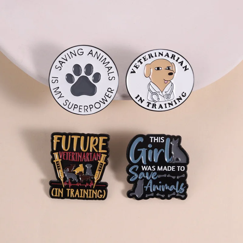 Veterinarian Training Enamel Pins Funny Dog Paw Pet Doctor Brooches Lapel Badges Gift for Future Vets Animal Care Workers