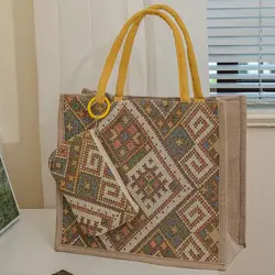 Sac fourre-tout en toile de style ethnique, grande capacité, sac à main initié