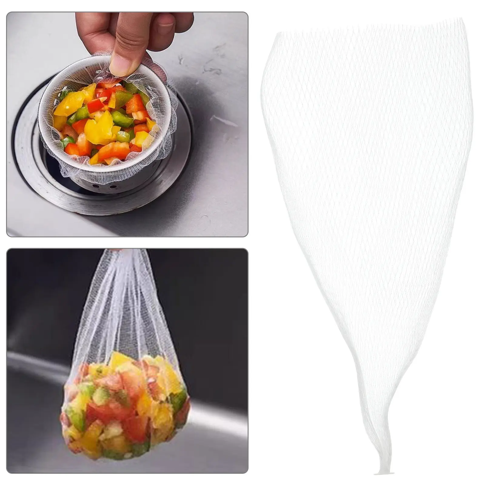

100Pcs Kitchen Sink Drain Filter Net Elastic Adjustable Fine Mesh Polyester Strainer Bag for Vegetables Fruits Washing Leak