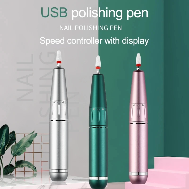 

30000RPM USB Nail Polishing Pen Speed Controller With Display Mini Handpiece Nail Drill Pen UV Gel Remover Manicure Polisher