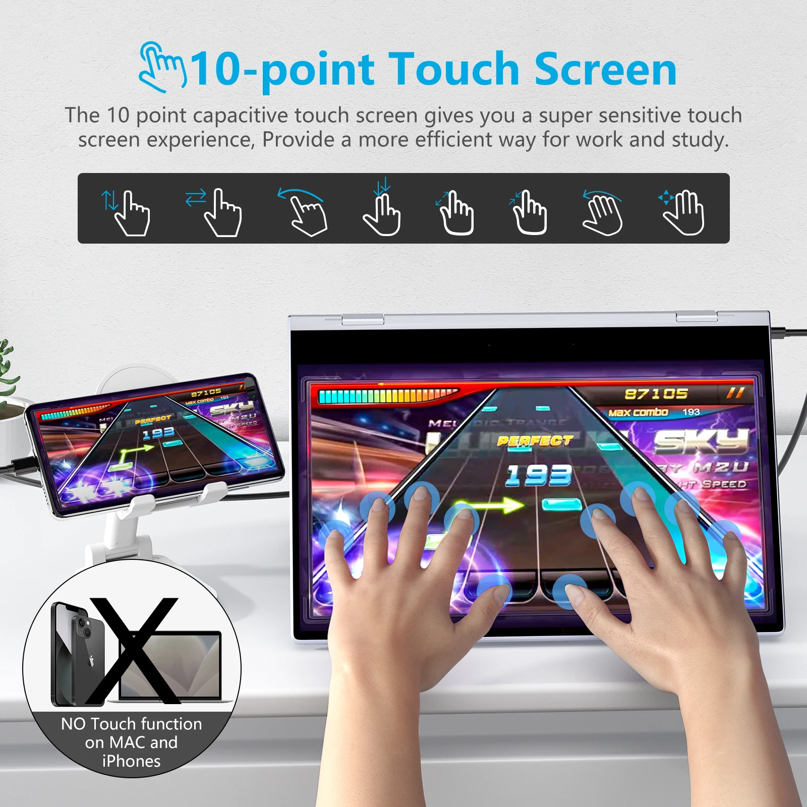 14.1Inch Touchscreen Monitor with Keyboard 5000mAh Battery For Mini PC BOX Portable Screen Extender 1080P HDR IPS Travel Monitor