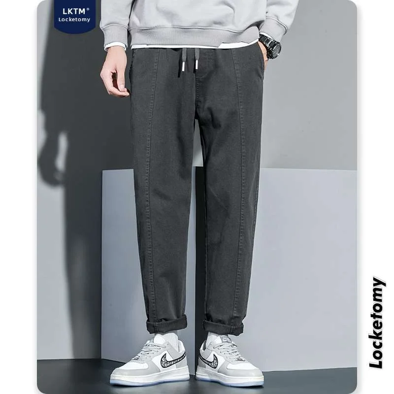 ربيع جديد LK الرجال عادية فضفاض صالح السراويل الشاملة مزدوجة الشق با Thiened Busin بدلة رسمية لون نقي ملابس السهرة