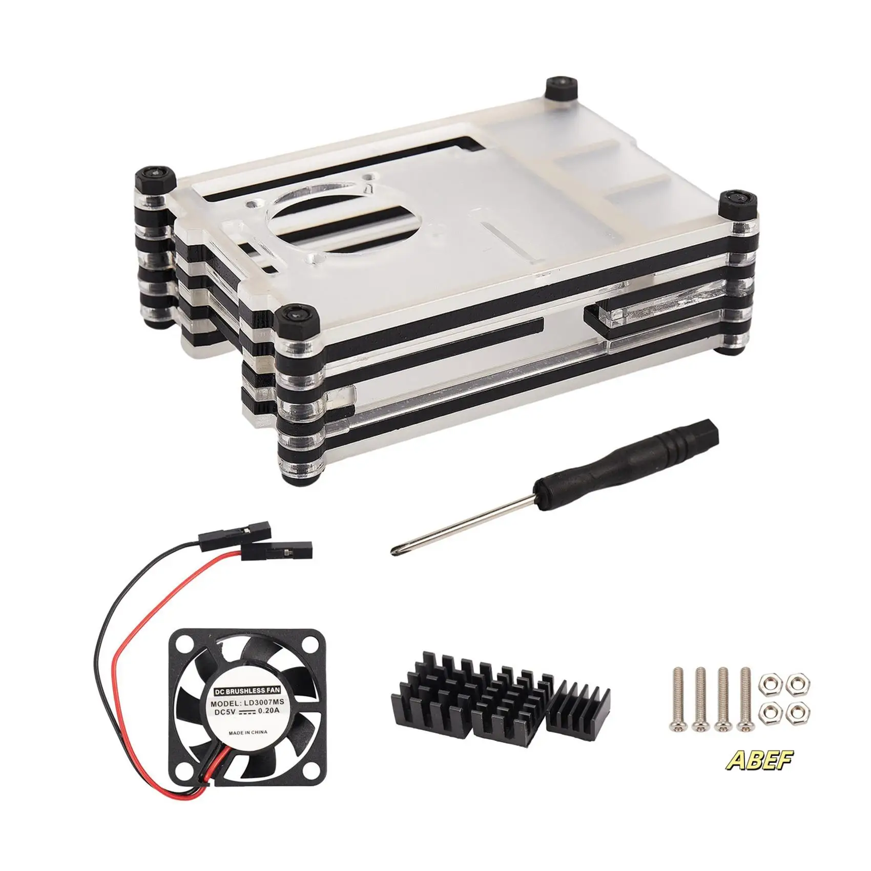 4X غطاء حماية أكريليك شفاف/شفاف وأسود لهاتف Raspberry Pi 4 Model B، مع مروحة تبريد لـ Raspberry Pi 4B