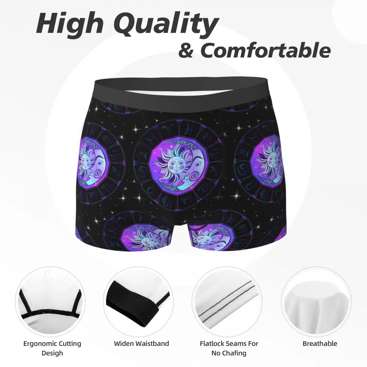 Calzoncillos Boxer, pantalones cortos con rueda del zodiaco, bragas moradas espaciales, ropa interior transpirable para hombre, regalo para novio