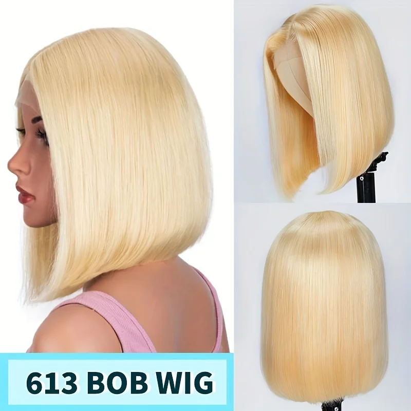 613 Short Bob 13x4 Lace Front Human Hair Wig Ash Blonde Remy Transparent Lace Wig Platinum 200 Density 13x4 Lace Frontal Wigs