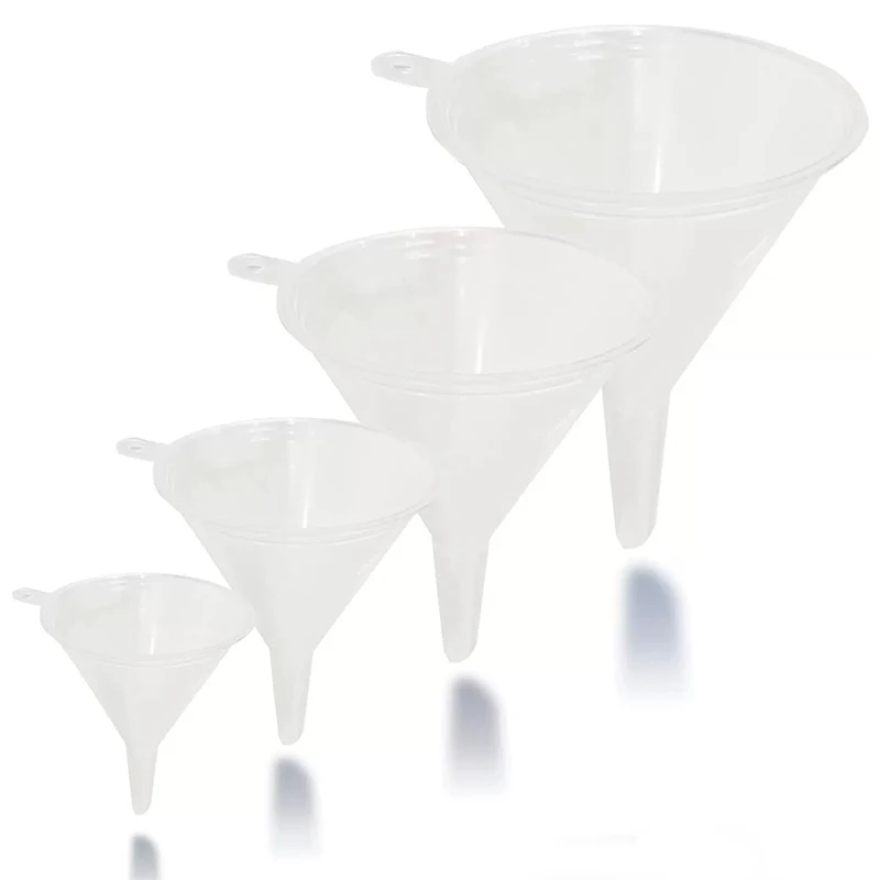 

4Pcs Reusable Clear Plastic Funnel Set Lab PP Funnels Kitchen Funnel Lab Bottles Essential Oils
