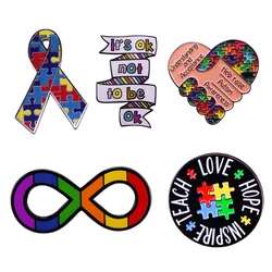 Q Rainbow Autism Badge Enamel Pins Brooch Neurodiversity Pride Infinity Ribbon Lapel Pin Take Care Of Autistic Disorder Jewelry