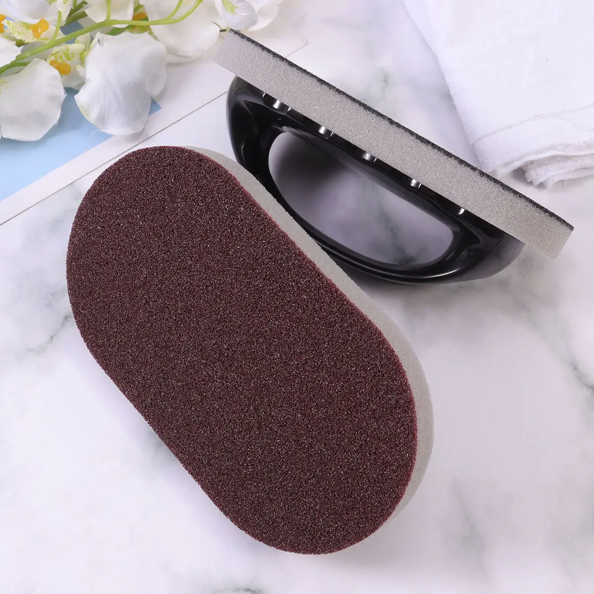 2Pcs Heavy Duty Emery Sponge Brush with Ergonomic Plastic Handle for Dishes Pots Pans Sink Bathroom Oven Tough Mess Removal Non
