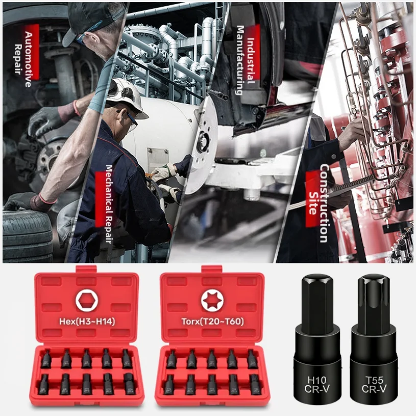 Chrome Vanadium Alloy Steel Hexagonal Socket Set Torx Tool Socket Head Applicable to Manual Wrench S2 Blackened Box Hexagon Bit