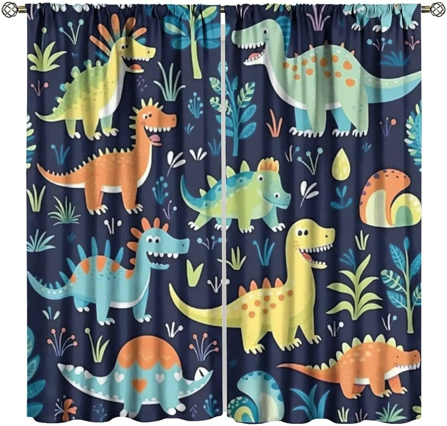 Kids Dinosaur Curtains,Cartoon Cute Funny Dino Pattern Blackout Rod Pocket Window Drapes for Kids Children Bedroom Living Room