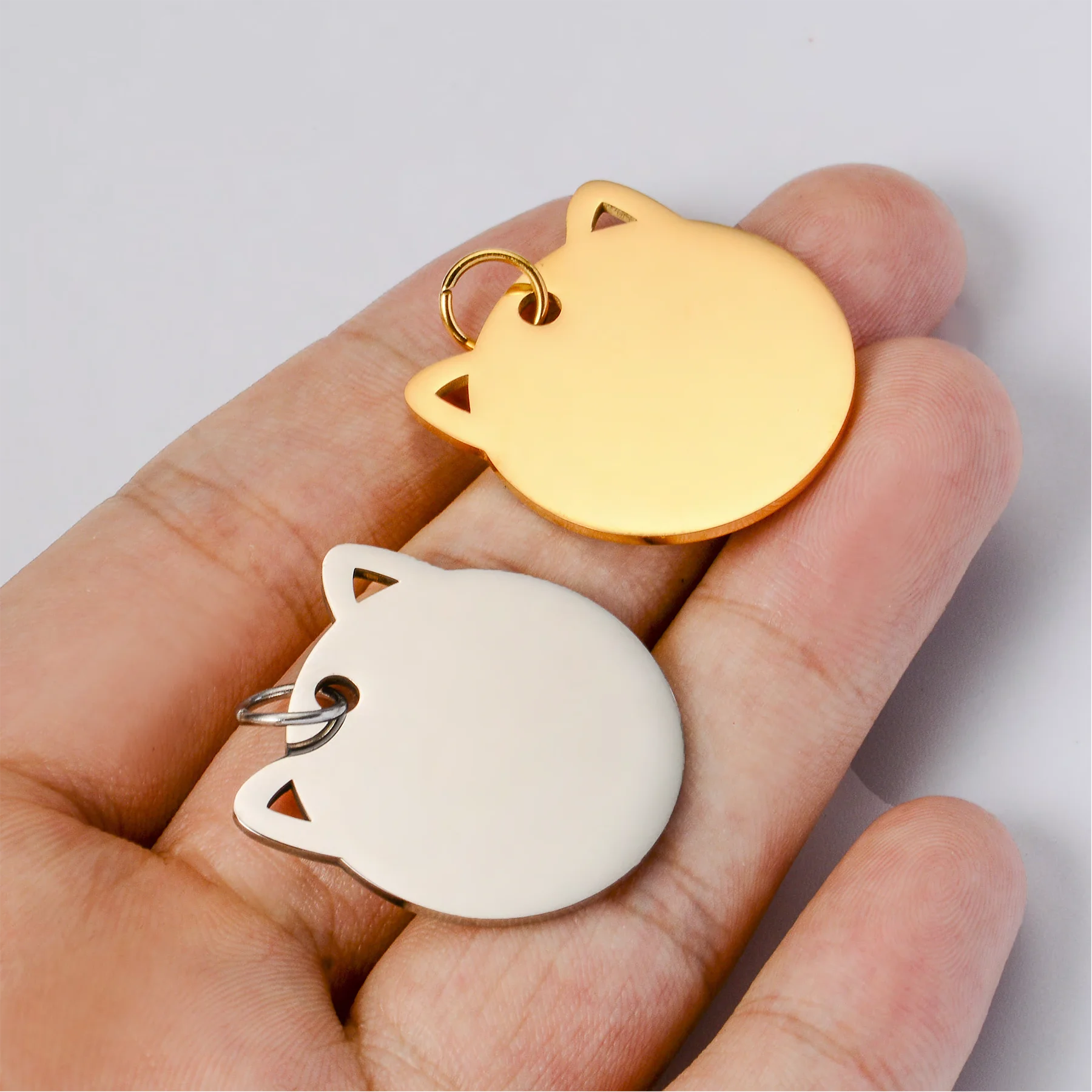 3Pcs 28X29mm Mirror Polishing Stainless Steel lovely Cat Puppy Head Face Shape Pendant Metal Blank Pet ID Dog Tag 4 colors