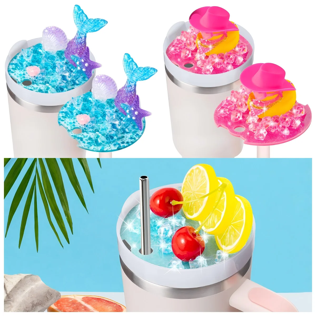 Lid Plate Topper For Stanley Cup 40 Oz Acrylic Lid Decoration Pinkcowgirls/Sunmmer Mermaid/Lemon Cocktail Stanley Cup Decoration