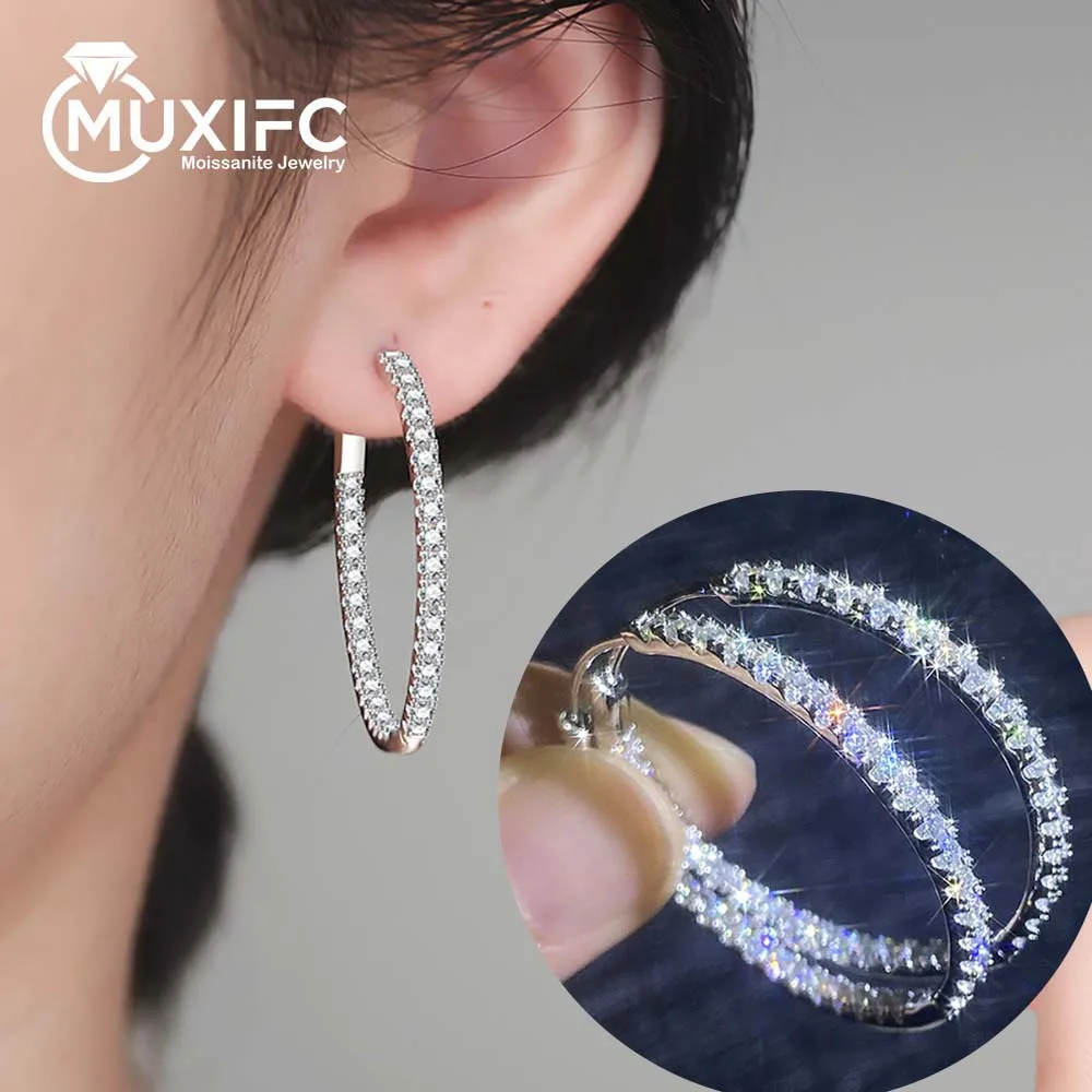 

MUXIFC D Color Full Moissanite Hoop Earrings for Women 925 Sterling Sliver Plated White Gold Lab Diamond GRA Certified Jewelry