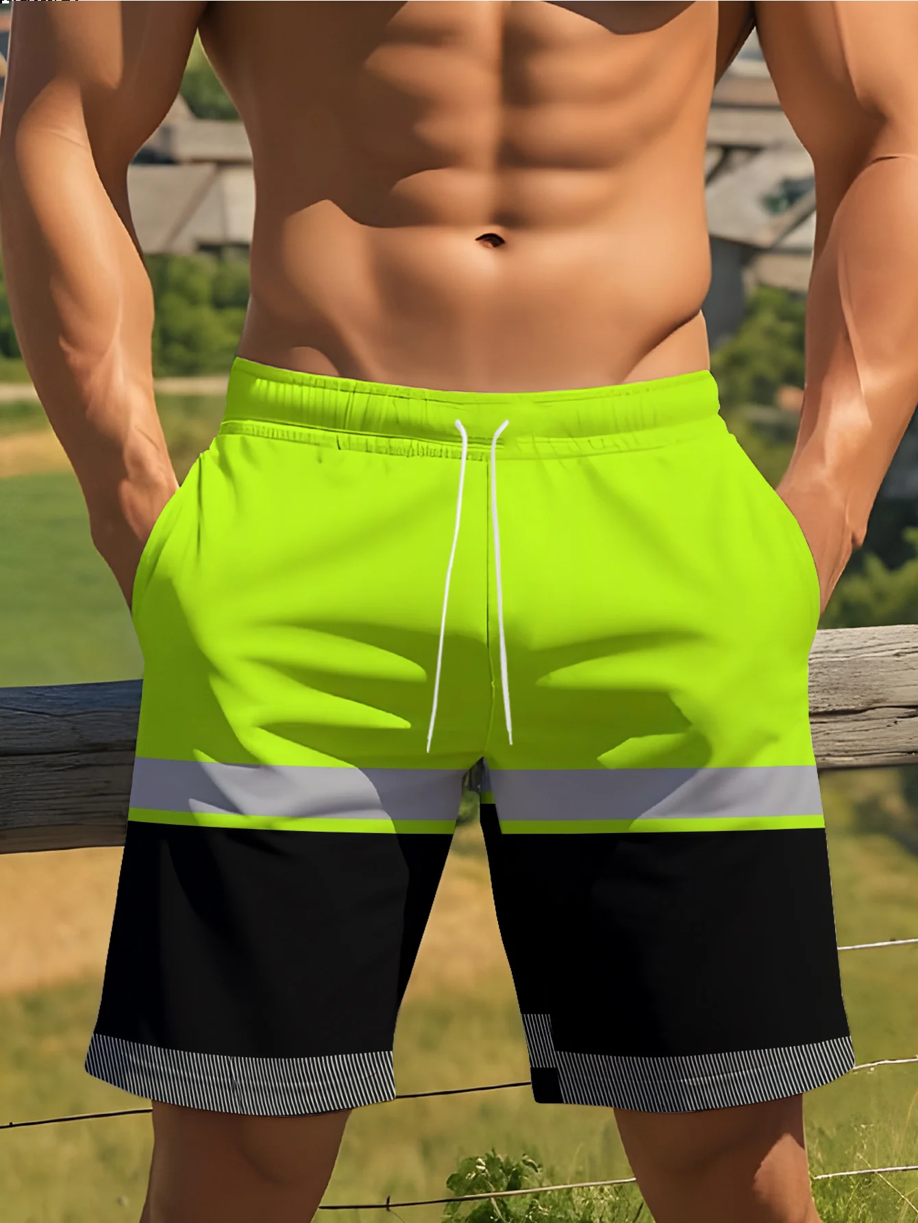 Men's Quick-Dry Sports Short Lightweight Breathable Swim Shorts Green Gray Patchwork Gym Beach Running Summer Casual Shorts