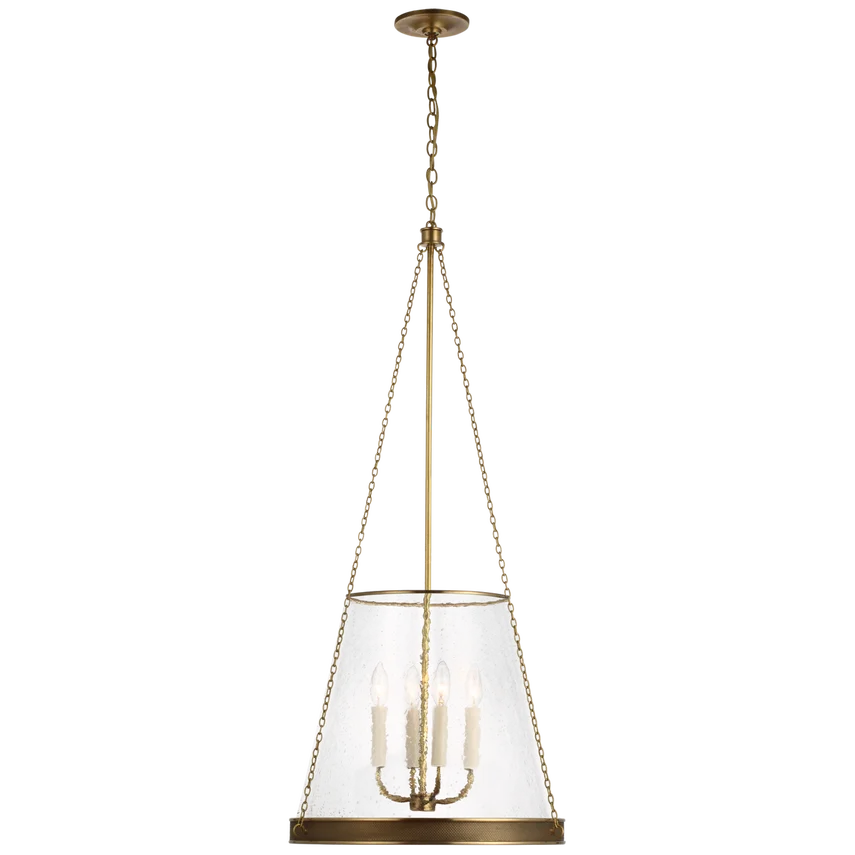 

New Modern American Bronze Chandelier Milky White Glass Lampshade Reese 18" Pendent Light