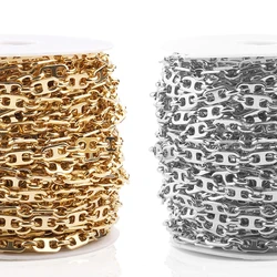1Meter Stainless Steel Gold Color 8-Connect Buckle Chain 12.5x6MM DIY Necklace Jewelry Making Wholesale