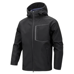 Men's Hooded Softshell Jacket, Waterproof Windproof Breathable Outdoor Coat with Multi-Pockets, Loose Fit Drying Sports
