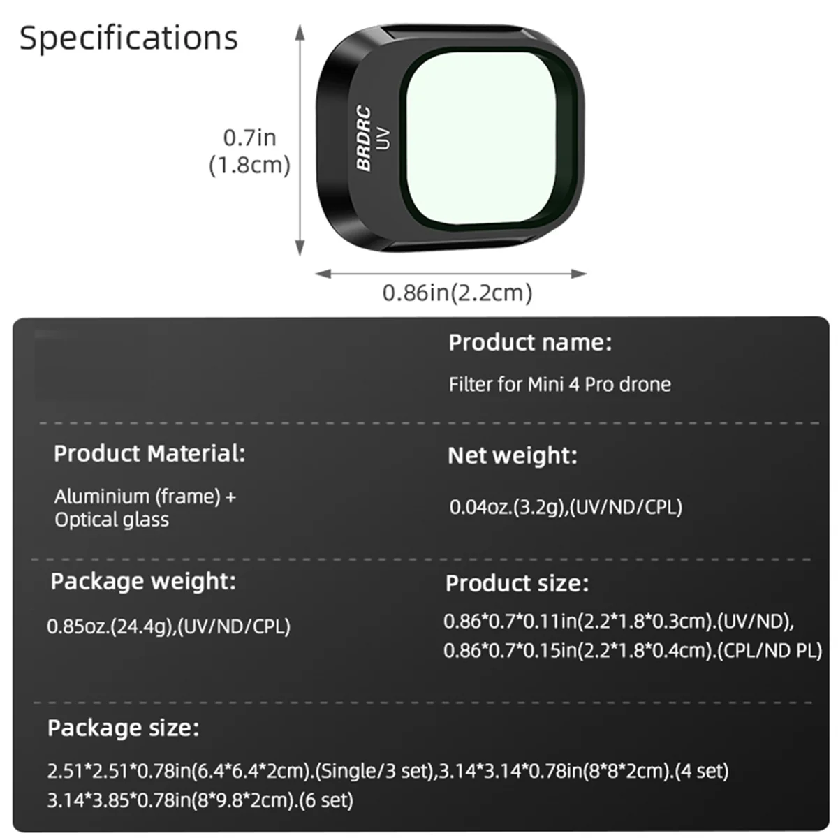 

M85K for Mini 4 Pro Filter UV Lens Protection CPL Polarization ND8 ND16 ND32 ND64 Light Reduction Drone Lens Filter