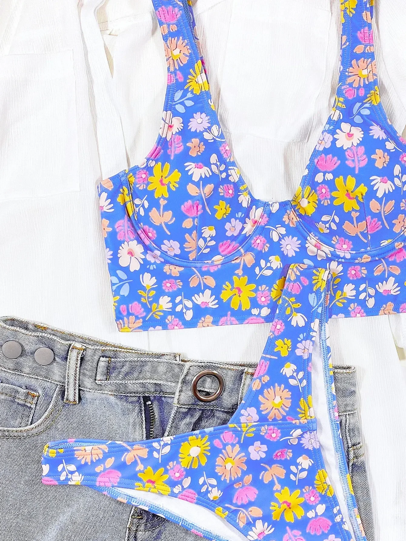 Bikini 2025 Costume da bagno sexy Costume da bagno donna Push Up Piccolo bikini floreale blu Set costume da bagno Bikini da spiaggia Banadores Mujer femminile
