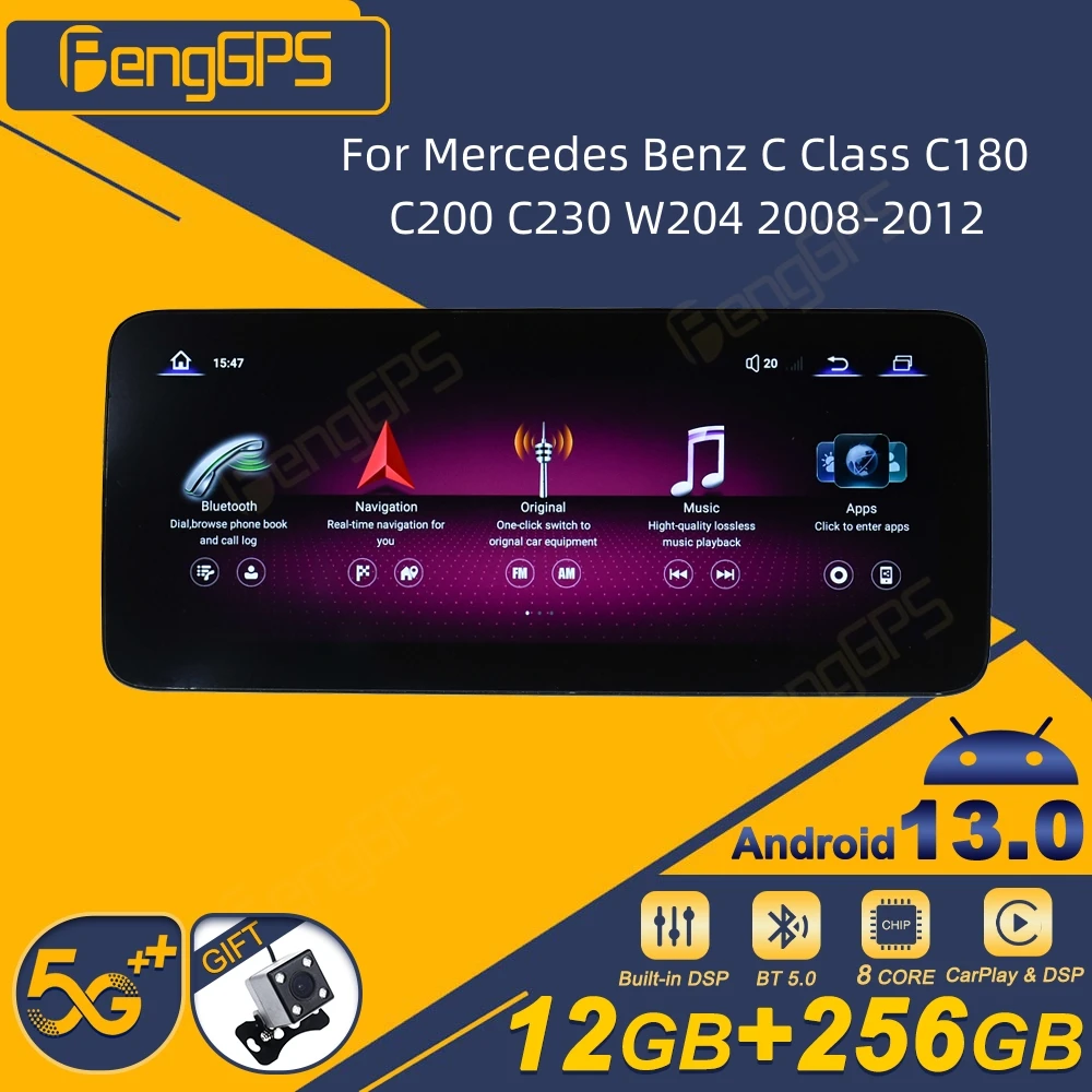 لمرسيدس بنز C الفئة C180 C200 C230 W204 2008-2012 أندرويد راديو السيارة 2Din استقبال ستيريو Autoradio مشغل وسائط متعددة لتحديد المواقع