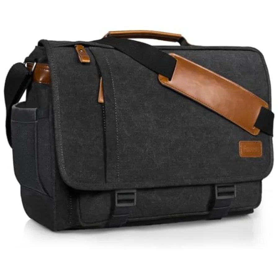 

Men's Messenger Bag 17.3 Inch Upgraded Waterresistant Canvas Laptop Bag for College Travel Work Durable Computer Shoulder Bag w