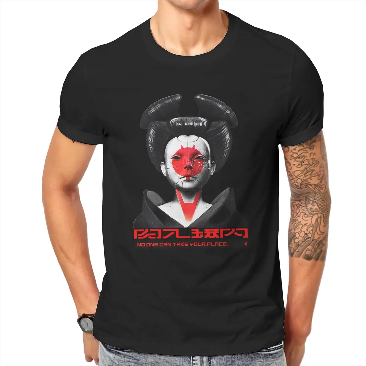 Japanese Cyborg Geisha Cyberpunk T-Shirts for Men Ghost in the Shell anime movie 100% Cotton Tee Shirt  T Shirt Gift Idea Tops